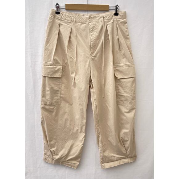 Zara Cargo Parachute High Rise Barrel Balloon Pants Cream Women's Size Large - Picture 2 of 16